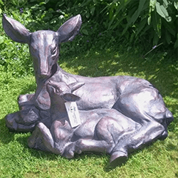 Small Image of Large Doe and Baby Fawn Resin Garden Sculpture