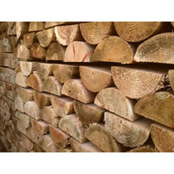 Image of Pack of 10 1.8m (6ft) half round treated fence posts - 100mm Diameter