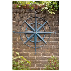 Image of Blue Metal Compass Wall Art Plaque - 86cm Tall