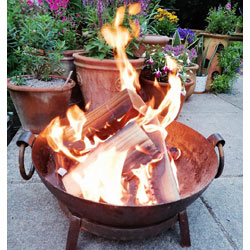 Small Image of Kadai Extra Large Fire Pit Bowl and Charcoal BBQ Authentic Hand Made Steel Indian Karai with Stand and Grill - 40cm Diameter