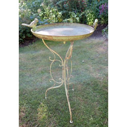 Image of Aged Verdigris Decorative Bird Bath With Three Legs