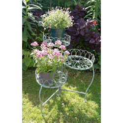 Image of Three Tiered Metal Folding Pot Planter Holder - White and Bronze