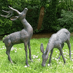 Small Image of Small Pair Of  Cast Aluminium Deer Sculptures - Stag And Doe - Aged Bronze Effect Finish