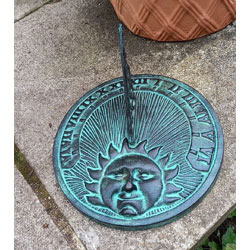 Image of Sundial Garden Ornament in Verdigris Cast Iron Sun Face