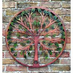 Image of Green Leaf Tree Of Life Metal Wall Art With Heart Motif - 65cm Diameter