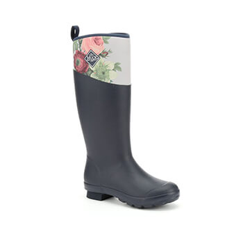 Image of Muck Boot Tremont Tall Wellingtons RHS Print - Navy / Grey Roses - UK3 / EU 35/36