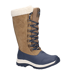 Image of Muck Boot Arctic Apres Tall Lace up Boot in Navy/Tan - UK 3