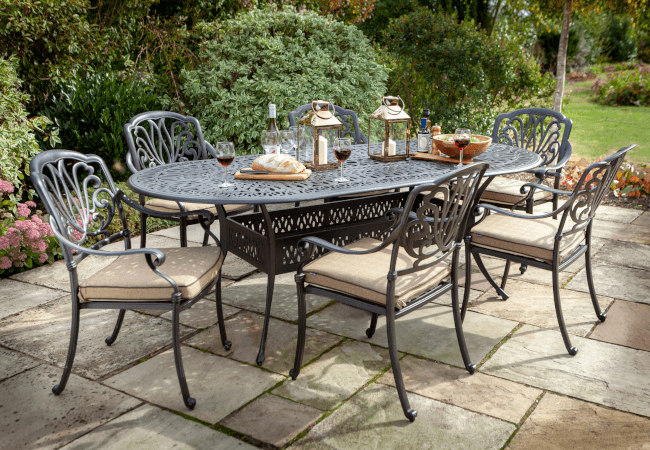 Image of Hartman Amalfi 6 Seat Oval Dining Set in Bronze/Amber - NO PARASOL