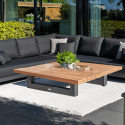 Image of LIFE Nevada Full Corner Sofa Set in Soltex Graphite - Teak Table