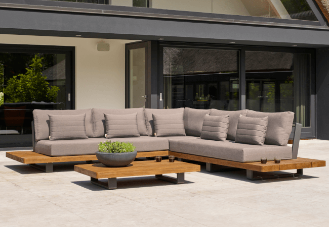 Image of Life Fitz Roy Teak Lounge Corner Sofa Set with Soltex Beige Cushions