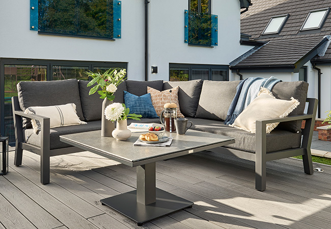 Image of LIFE Timber Mini Soltex Corner Sofa Set in Lava/Graphite