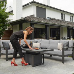 Small Image of EX DISPLAY / COLLECTION ONLY - LIFE Timber Aluminium Corner Sofa Set in Lava / Mouse Grey with Extension and Stool