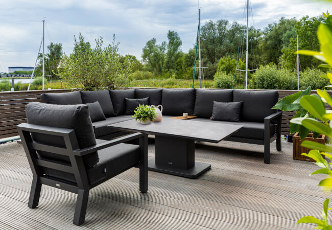 Image of LIFE Timber Aluminium Full Corner Sofa Set in Lava / Graphite - Complete Set