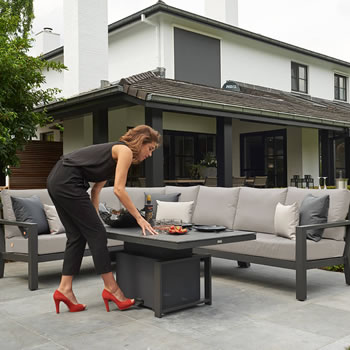 Image of EX DISPLAY / COLLECTION ONLY LIFE Timber Aluminium Corner Sofa and Armchair in Lava / Khaki
