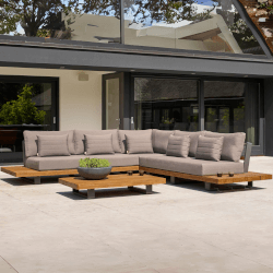 Image of Life Fitz Roy Teak Lounge Corner Sofa Set with Soltex Beige Cushions