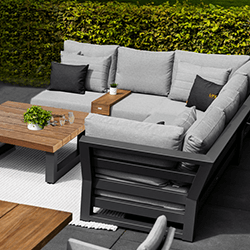 Image of EX-DISPLAY / COLLECTION ONLY - LIFE Nevada Mini Corner Sofa Set in Lava / Soltex Mist with Teak Table