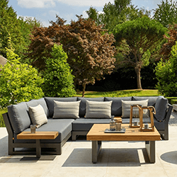 Image of LIFE Nevada Mini Corner Sofa Set in Lava / Soltex Graphite with Teak Table