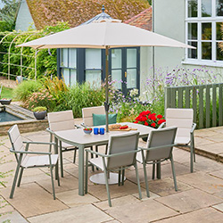 Image of LG Tuscany 6 Seat Dining Set with 3m Parasol