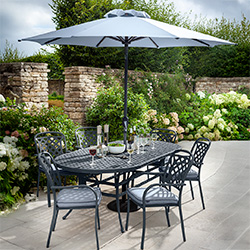 Image of Hartman Berkeley 6 Seat Oval Dining Set in Antique Grey / Platinum