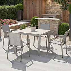 Small Image of Hartman Rio 4 Seat Square Dining Set in Taupe and Pewter