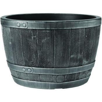 Image of Blenheim Black Oak & Pewter Effect Half Barrel Planter - 61cm