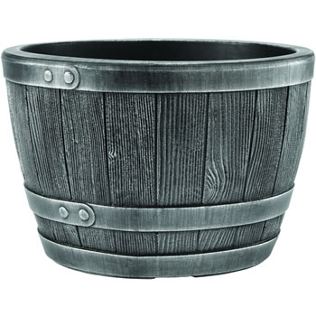 Image of Blenheim Black Oak & Pewter Effect Half Barrel Planter - 40cm
