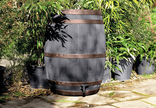 Image of Black Oak Effect Water Butt With Copper Effect Banding - 235 Ltr