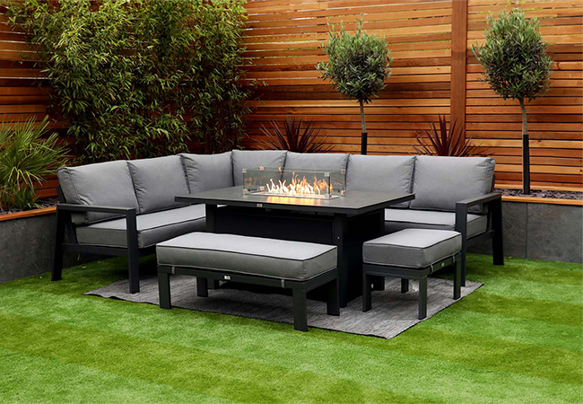 Image of Supremo Melbury Modular Corner Set with Firepit Table in Charcoal/Slate Grey