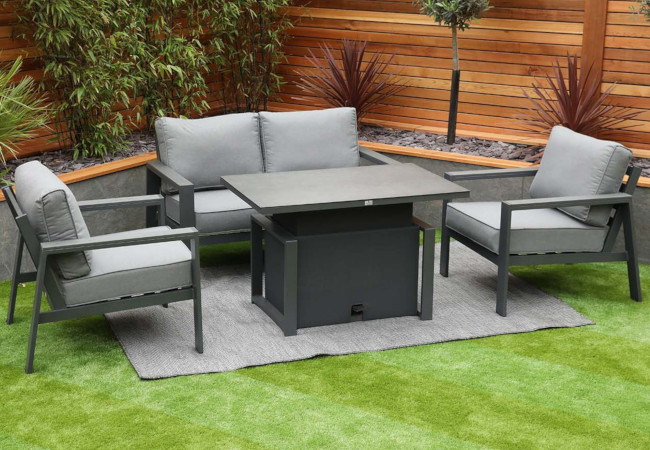 Image of Supremo Melbury 2 Seat Lounge Set with Adjustable Table in Charcoal/Slate Grey
