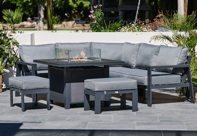 Image of Supremo Melbury Mini Modular Corner Set with Square Firepit Table in Charcoal/Slate Grey
