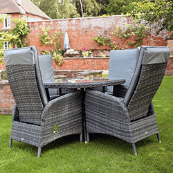 Small Image of Supremo Tivoli Reclining 4 Seat Round Dining Set in Lead Grey - NO PARASOL