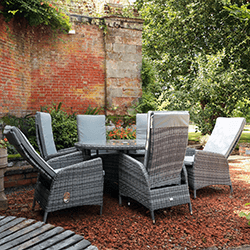 Image of Supremo Tivoli Reclining 6 Seat Round Dining Set in Lead Grey - NO PARASOL