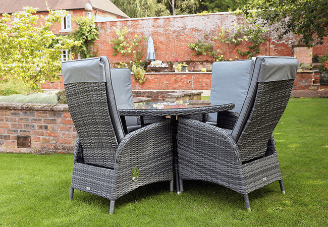 Image of Supremo Tivoli Reclining 4 Seat Round Dining Set in Lead Grey - NO PARASOL