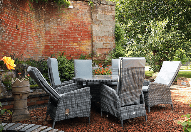 Image of Supremo Tivoli Reclining 6 Seat Round Dining Set in Lead Grey - NO PARASOL