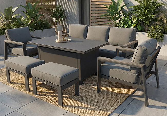 Image of Supremo Melbury Lounge Dining Set with Static Table in Charcoal/Slate Grey