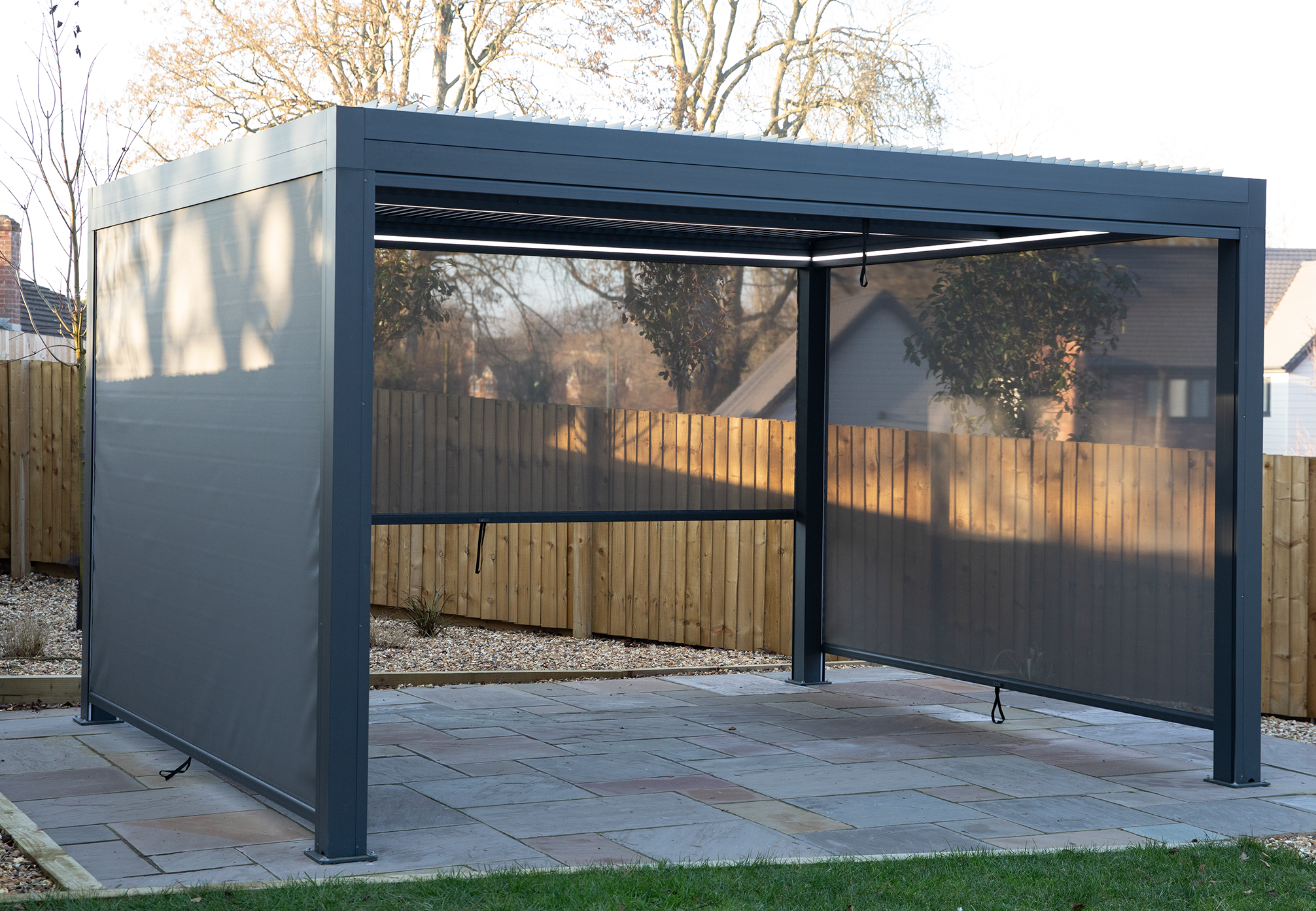 Image of Supremo Belfort 4x3m Aluminium Pergola with Curtains and LED Lights