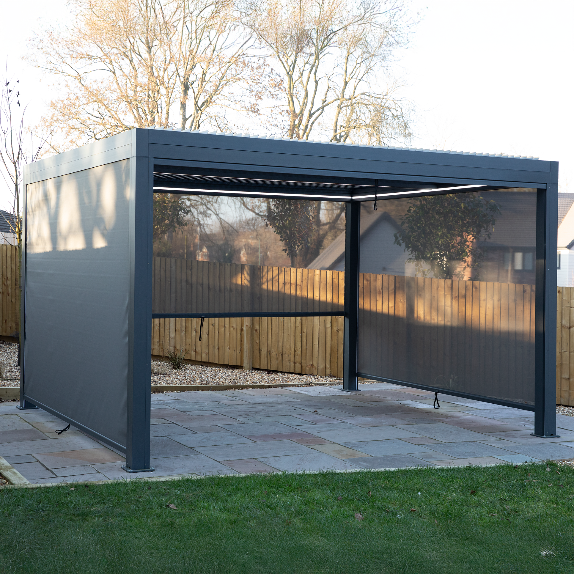 Image of Supremo Belfort 4x3m Aluminium Pergola with Curtains and LED Lights