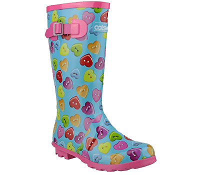 Image of Cotswold Kids Childrens Button Heart Wellington - Blue and multi - UK 1