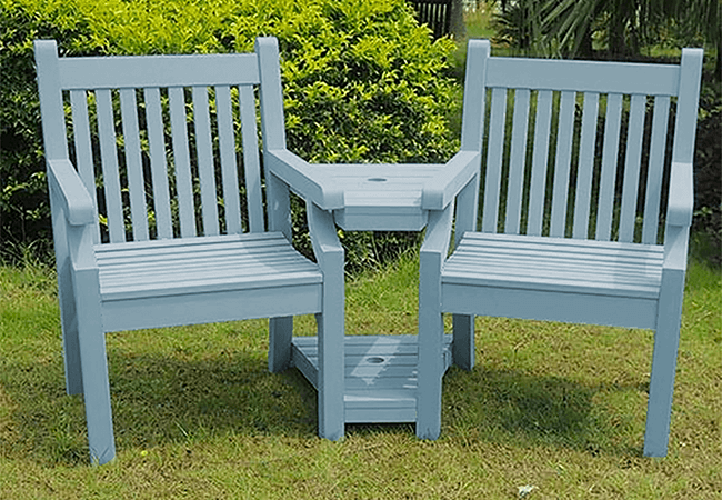 Image of Sandwick Winawood 2 Seater Wood Effect Love Seat -  Blue