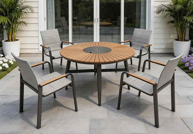 Image of Garden Living Cozumel 4 Seater Round Dining Set by Woodlodge - NO PARASOL