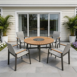 Small Image of Garden Living Cozumel 4 Seater Round Dining Set by Woodlodge - NO PARASOL